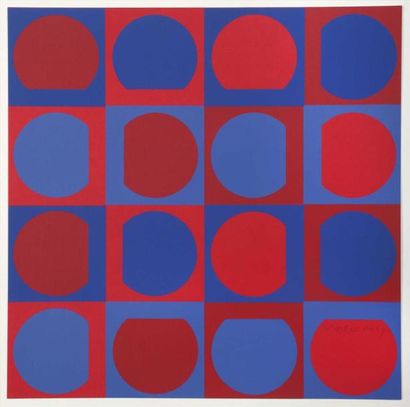 null Victor VASARELY (1906-1997).
Panderma 6 (carrés et cercles rouge et bleu).
Sérigraphie...