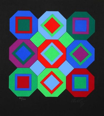 null Victor VASARELY (1906-1997). 2 estampes.
- OPALE. formes géométriques en couleurs...