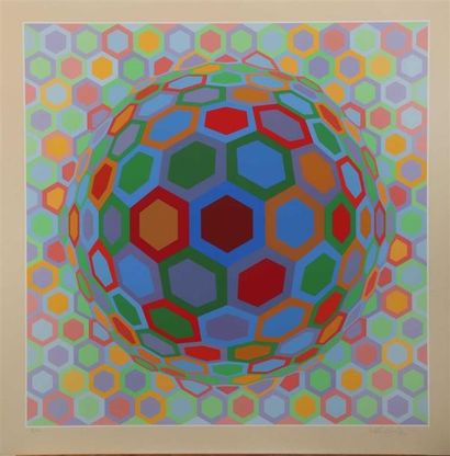 null Victor VASARELY (1906-1997).
[Sphère multicolore]. 
Sérigraphie en couleurs...