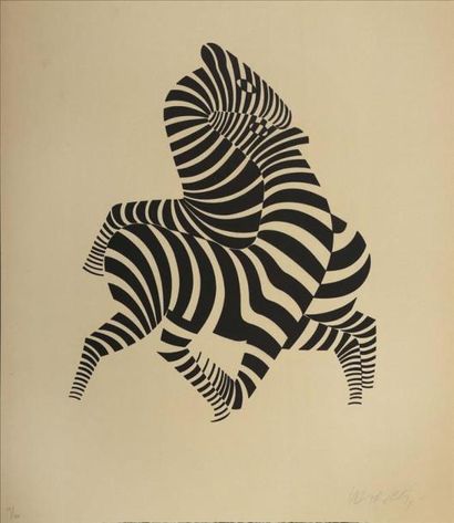 null Victor VASARELY (1906-1997).
[Zèbre au repos]. 
Sérigraphie sur papier BFK RIVES,...