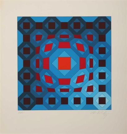 null Victor VASARELY (1906-1997).
[Compositions cinétiques en bleu, vert et rouge].
2...