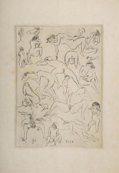 null [Curiosa]. Ensemble de 6 illustrations libres : 3 dessins originaux et 3 gravures....