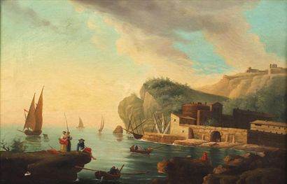 null Dans le goût de Joseph VERNET (1714-1789).
Scène de Port.
Huile sur toile.
49...