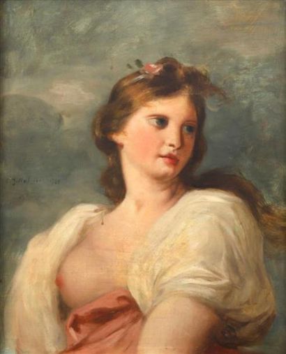 null École FRANCAISE de la fin du XIXème siècle. 
Portrait de jeune femme au sein...