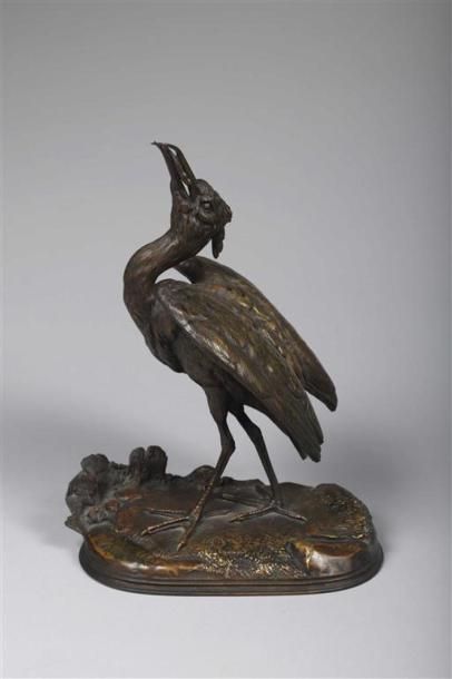 null Alexandre LEONARD (1821-1877).
Héron, un poisson dans le bec.
Épreuve en bronze...