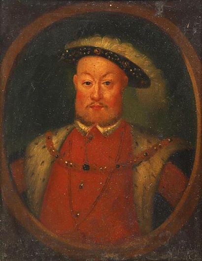 null École ANGLAISE du XIXème siècle. 
Portrait d'Henri VIII.
Huile sur cuivre.
D. :...