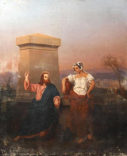 null École FRANCAISE vers 1840.
Le Christ et la Samaritaine.
Sur sa toile d'origine....