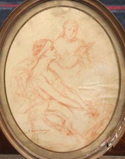 null Pierre CARRIER-BELLEUSE (1824-1887).
Femmes à la lecture. 
Sanguine. 
D. : 25 ,6...