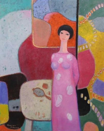 null Kimiyo MASUDA (née en 1943).
Femme en rose, daté 1990.
Huile sur toile signée...
