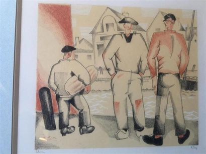 null Jean Emile LABOUREUR (1877-1943).
Trois marins sur le quai.
Lithographie, signée...