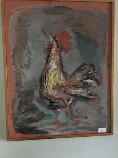 null Etienne RET (1900-1996).
Coq.
Gouache sur papier, signé en bas à gauche.
D....