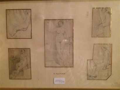 null Attribué à Hippolyte FLANDRIN (1809-1864).
Cinq études de nus.
Cinq dessins...