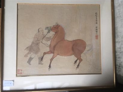 null CHINE - XXe siècle.
Deux estampes chinoises, représentant des chevaux avec leurs...