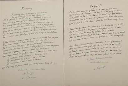 null CARCO (Francis). Fanny. [Et] Cafard. Ensemble de deux poèmes autographes signés....