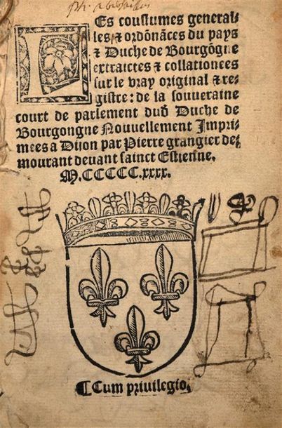 null * [Coutume. Bourgogne. 1540] [Unicum]. Les coustumes general- / les & ordon[n]na[n]ces...