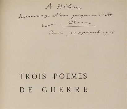 null CLAUDEL (Paul). Trois poèmes de guerre. Paris, NRF, 1915. In-4, demi-percaline...