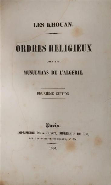 null VARIA. ISLAM - ORDRES RELIGIEUX. Ensemble de 7 ouvrages en 5 volumes et 2 plaquettes.
-...
