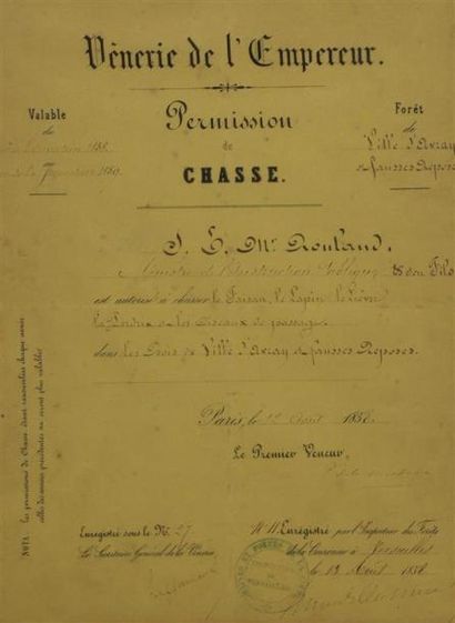 null [André Giroux] [Gustave Rouland] [Gustave Hippolyte Rouland]. Permis de chasse....