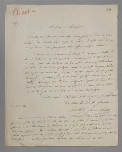 null FIRMIN DIDOT (Ambroise, 1790-1876, helléniste érudit et éditeur français). Lettre...