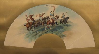 null Charles de CONDAMY (1855-1913).
Joueurs de polo (projet d'éventail).
Aquarelle...