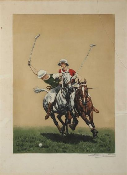 null Francisque REBOUR (XIX-XXème siècle).
Les joueurs de Polo.
Deux lithographie...