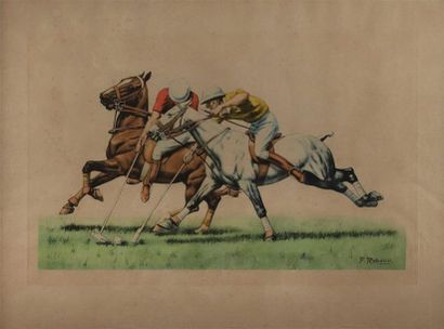 null Francisque REBOUR (XIX-XXème siècle).
Les joueurs de Polo.
Deux lithographie...