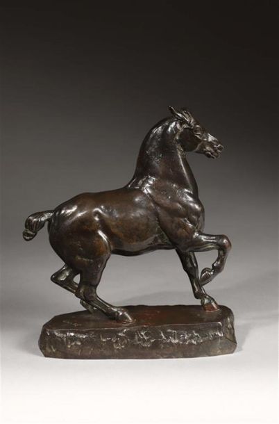 null Antoine-Louis BARYE (1796-1875).
Cheval Percheron.
Bronze patiné, portant :...