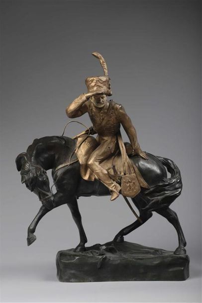 null Raphaël NANNINI (XIX-XXe siècles).
Hussard à cheval scrutant l'horizon.
Épreuve...
