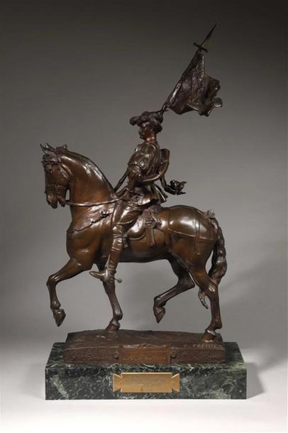 null Emmanuel FREMIET (1824-1910).
La Saint Hubert, 1520.
Bronze patiné portant "...
