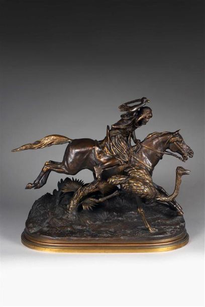 null Alfred DUBUCAND (1828-1894).
Le chasseur d'autruche dans la Sahara.
Bronze patiné...