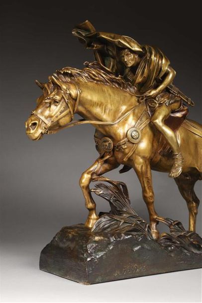 null Jean-Léon GEROME (1824-1904).
César franchissant le Rubicon.
Bronze à deux patines...