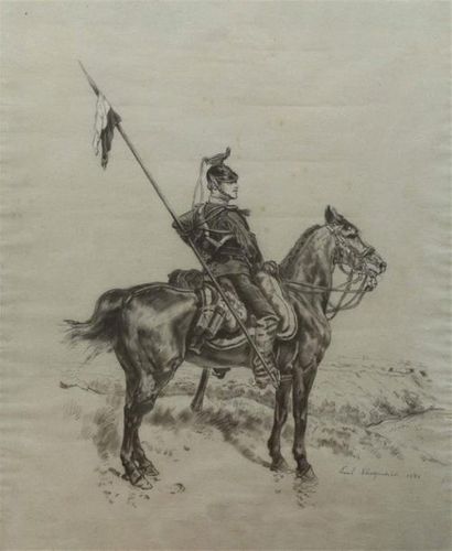 null Paul CHARPENTIER.
Lancier à cheval.
Fusain et mine deplomb signée et datée 1886...