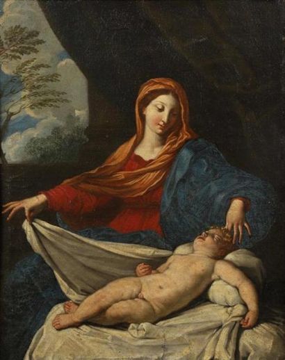 null École BOLONAISE du XVIIe siècle, suiveur de Guido RENI.
La Vierge à l'Enfant.
Toile...