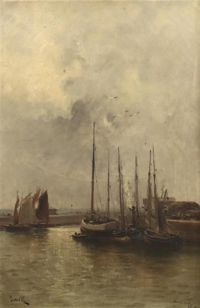  Marie Joseph Léon IWILL (1850-1923). Honfleur, le port, 1885. Toile signée en bas...