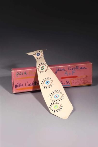  Pablo PICASSO (1881-1973). Cadeau de Picasso à Jean Cocteau (boîte et cravate)....