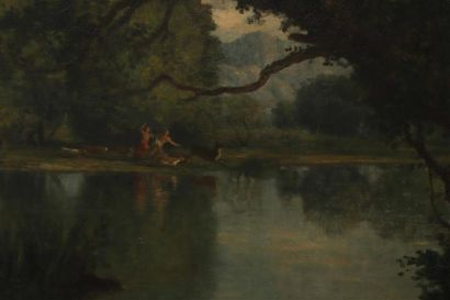 null Louis CABAT (1812-1893).
Scènes champêtres en bords de rivière.
Toile signée...