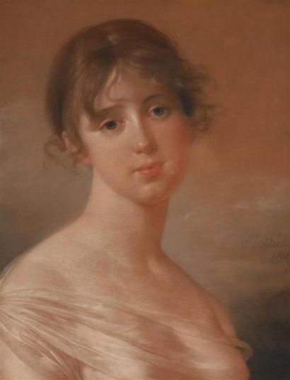  P. BARBIER, 1803. Portrait d'une femme. Papier signé. D. : 46 × 36 cm.