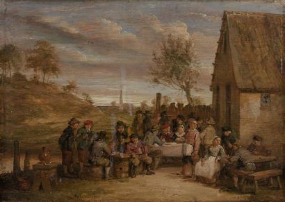  Ecole FLAMANDE du XVIIIème siècle, suiveur de David TENIERS. Réjouissances paysannes....