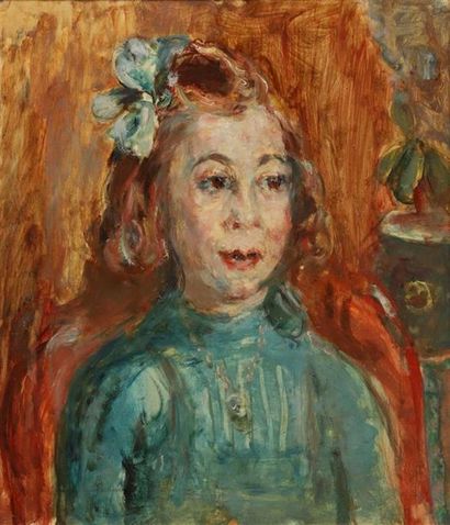 null attribué à Michel KIKOINE (1892-1968).
Portait de fillette au noeud bleu.
Huile...