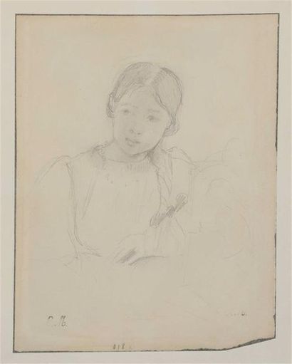  Berthe MORISOT (Bourges 1841 - Paris 1895). Portrait de Jeannine Gobillard. Crayon...
