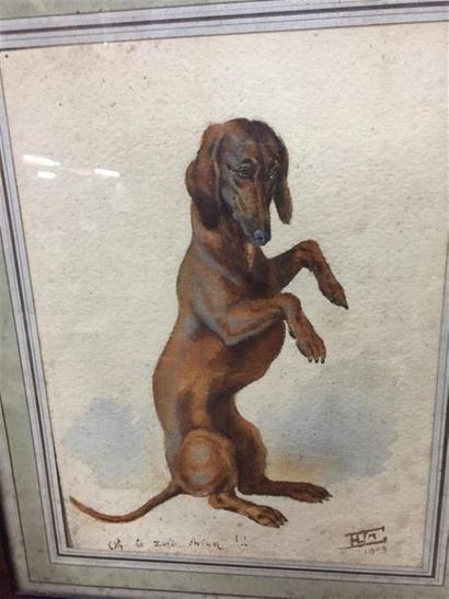 null Henri DE LARIMONIERE.
[Le chien Vlady] " Oh le joli chien "
Aquarelle, signée...