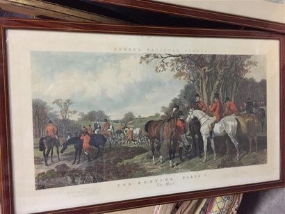  Paire de gravures anglaises Fores's National Sports Fox hunting, plate 1 : the meet....