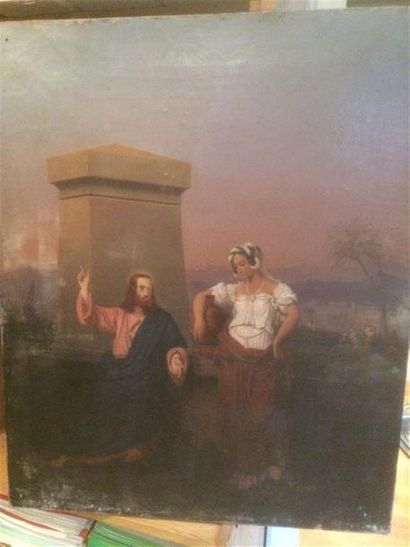 null École FRANCAISE vers 1840.
Le Christ et la Samaritaine.
Sur sa toile d'origine....