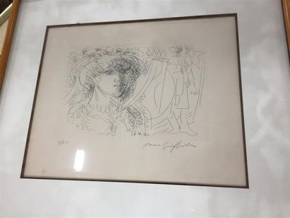 null Lot de pièces encadrées : reproduction d'une tête de femme penchée, dans le...