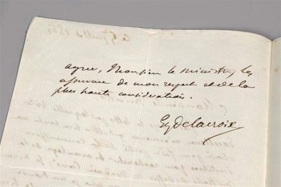 null DELACROIX (Eugène, 1798-1863, peintre français). Lettre autographe signée, [à...