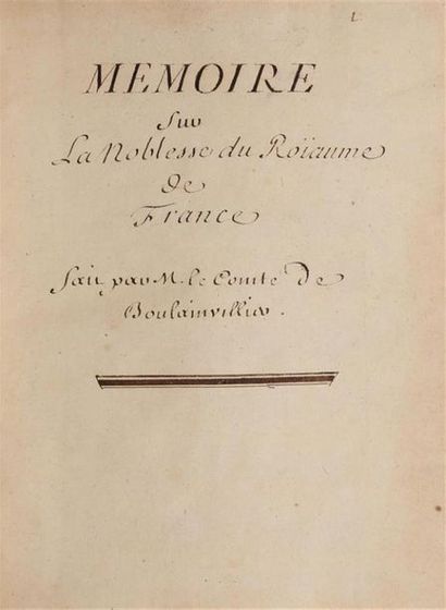 null [Manuscrit]. BOULAINVILLIERS (Henry de). Mémoire sur la noblesse du roïaume...