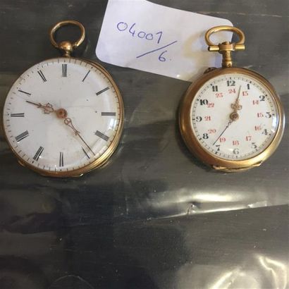 Deux petites montres de cols en or 18K (750/1000),...
