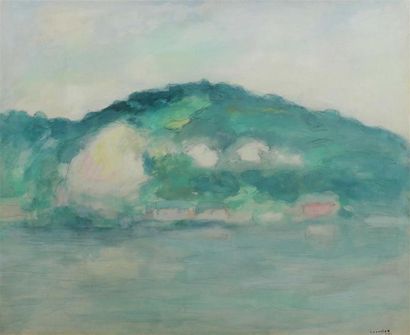 null Maurice LOUVRIER (1878-1954).
Montagne en bord de mer.
Aquarelle, signée et...