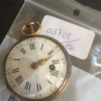 null Une montre à gousset en ors 18K (750/1000), cadran émaillé blanc, heure à chiffre...