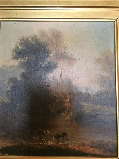 null Ecole française du XIXe.
Paysage de rivières aux vaches.
Huile sur toile.
19...